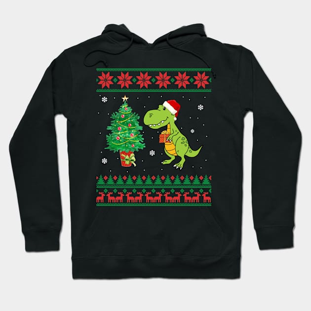 T-rex Merry Xmas Ugly Christmas Hoodie by Camryndougherty